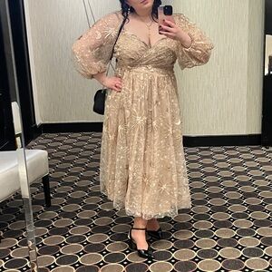 Eloquii Beige Lace Long Sleeve Dress